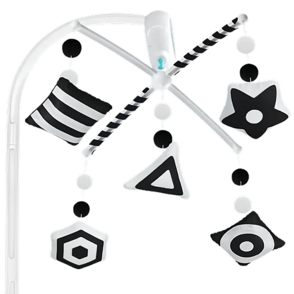 Montessori High Contrast Baby Mobile by EverLove hanging over a crib, designed for infant visual and cognitive development.