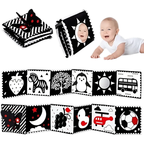Montessori high-contrast soft baby book by Thremhoo for sensory learning and tummy time.